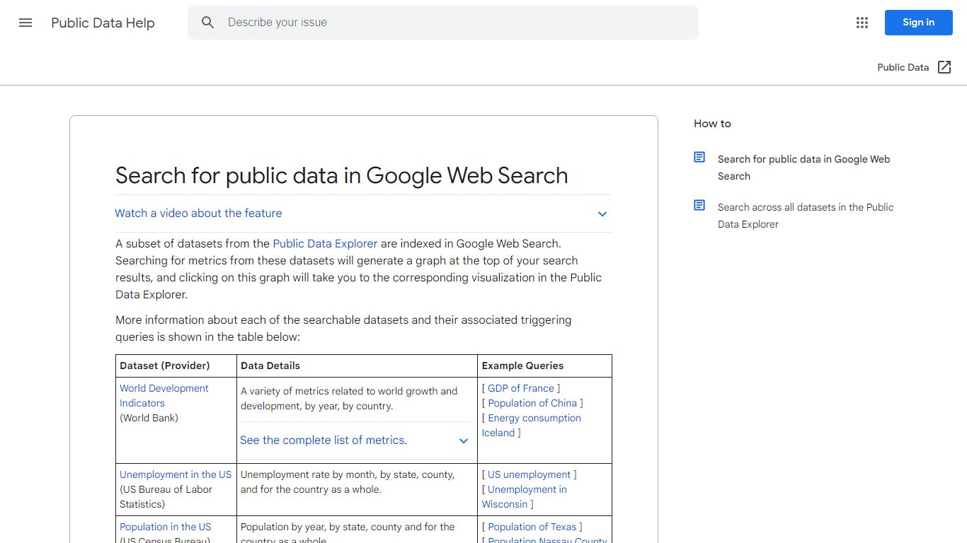 Search for public data in Google Web Search - Public Data Help